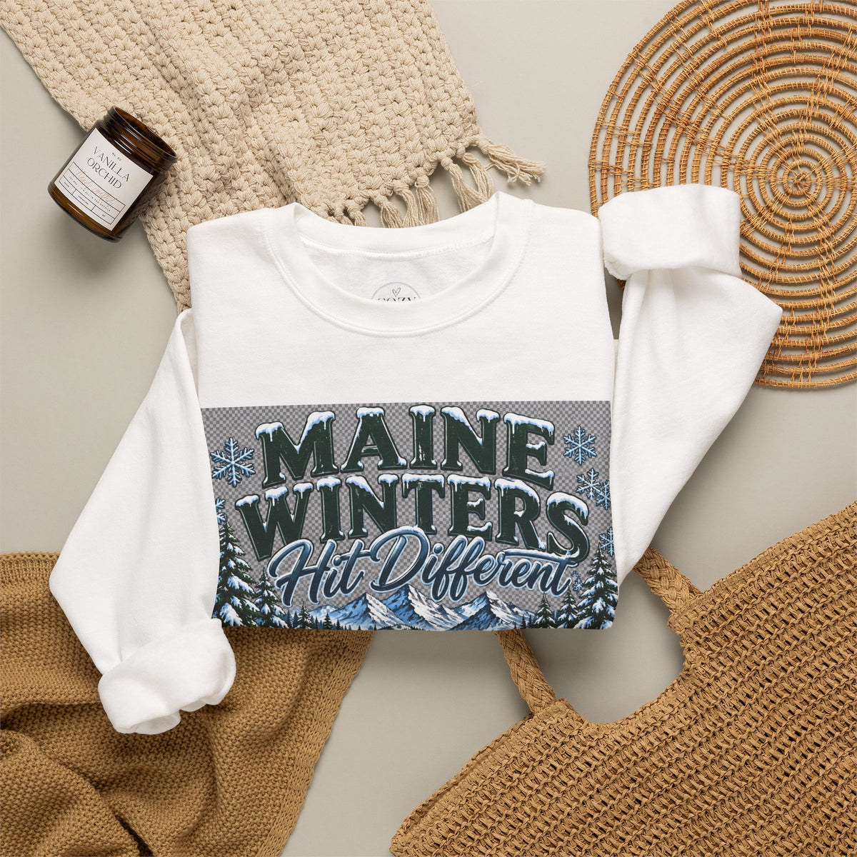 Maine Winters Hit Different Crewneck Sweatshirt – Cozy Maine Winter Mountain Sweater ❄️🌲🏔️
