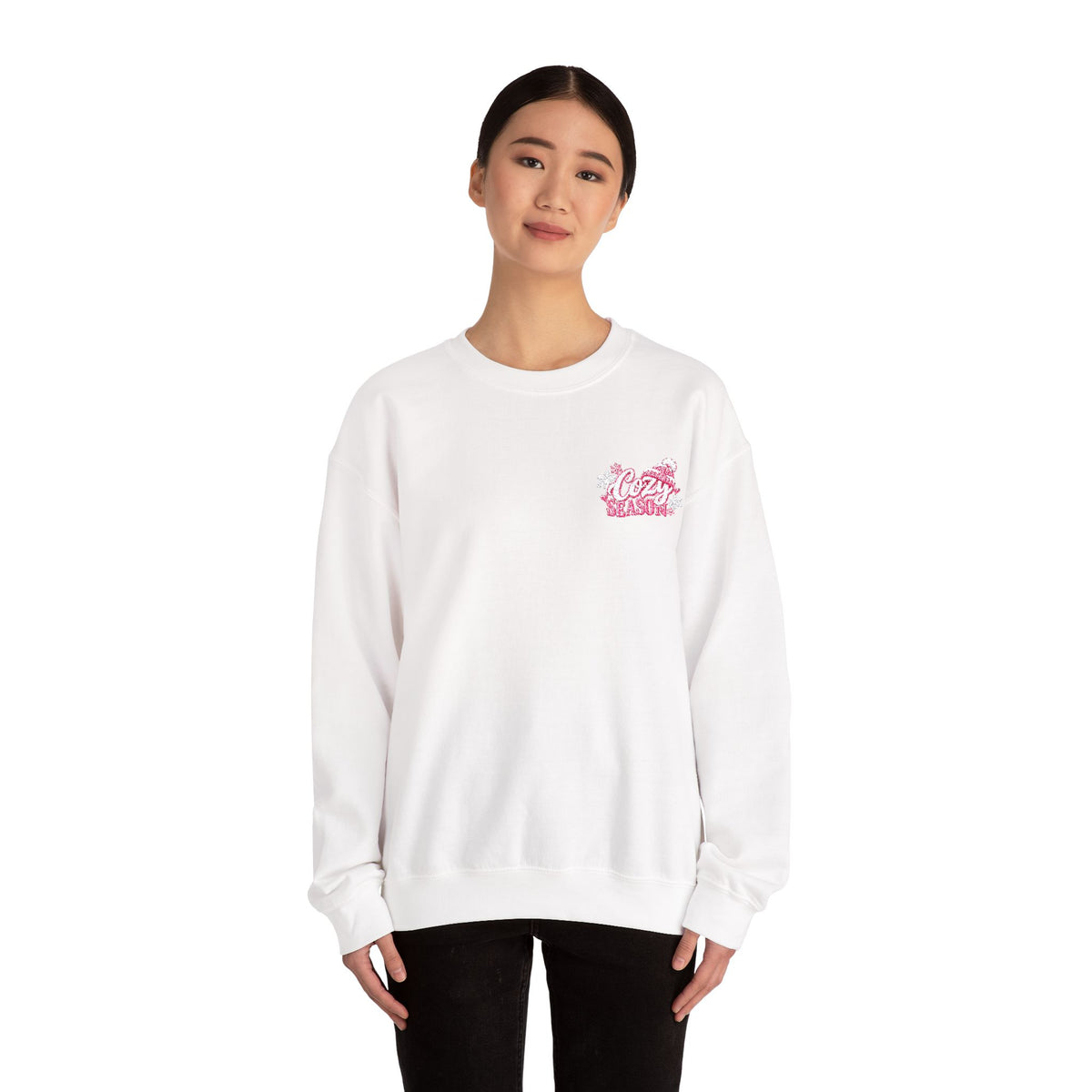 Cozy Season Embroidered Winter Crewneck Sweatshirt – Cozy Mama Snow Day Sweater ❄️🩷
