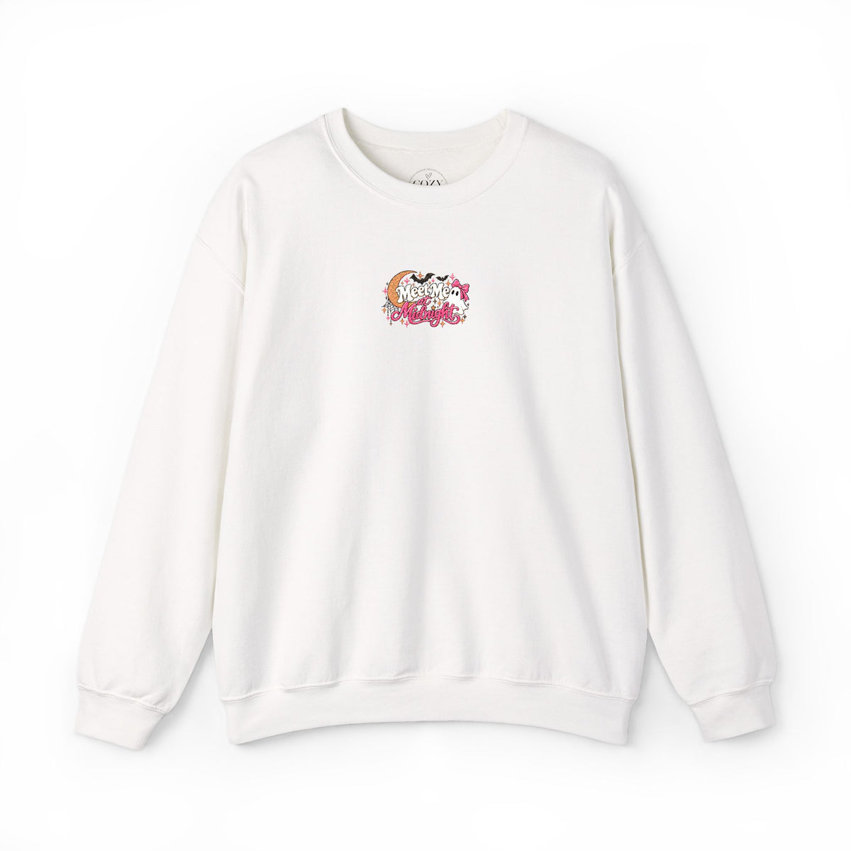 Meet Me at Midnight Embroidered Halloween Crewneck Sweatshirt – Spooky Ghost & Moon Coquette Sweatshirt 🎀👻🌙