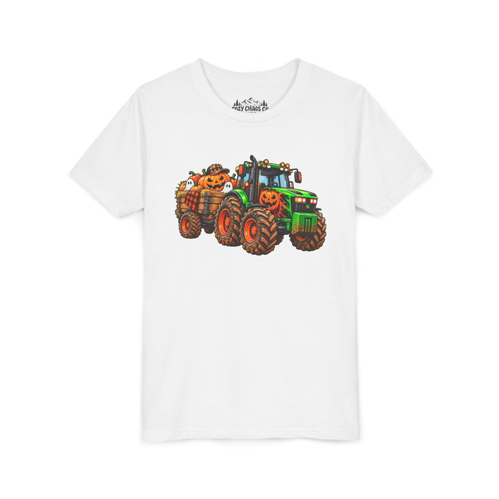 Halloween Tractor Pumpkin Patch Kids Sweatshirt | Cozy Chaos Kid 🎃🚜👻