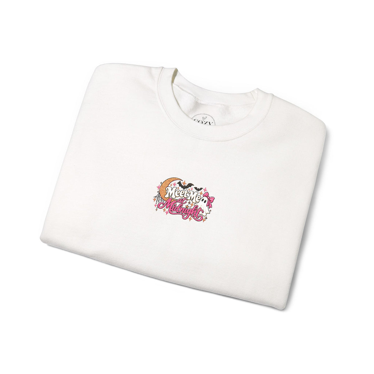 Meet Me at Midnight Embroidered Halloween Crewneck Sweatshirt – Spooky Ghost & Moon Coquette Sweatshirt 🎀👻🌙