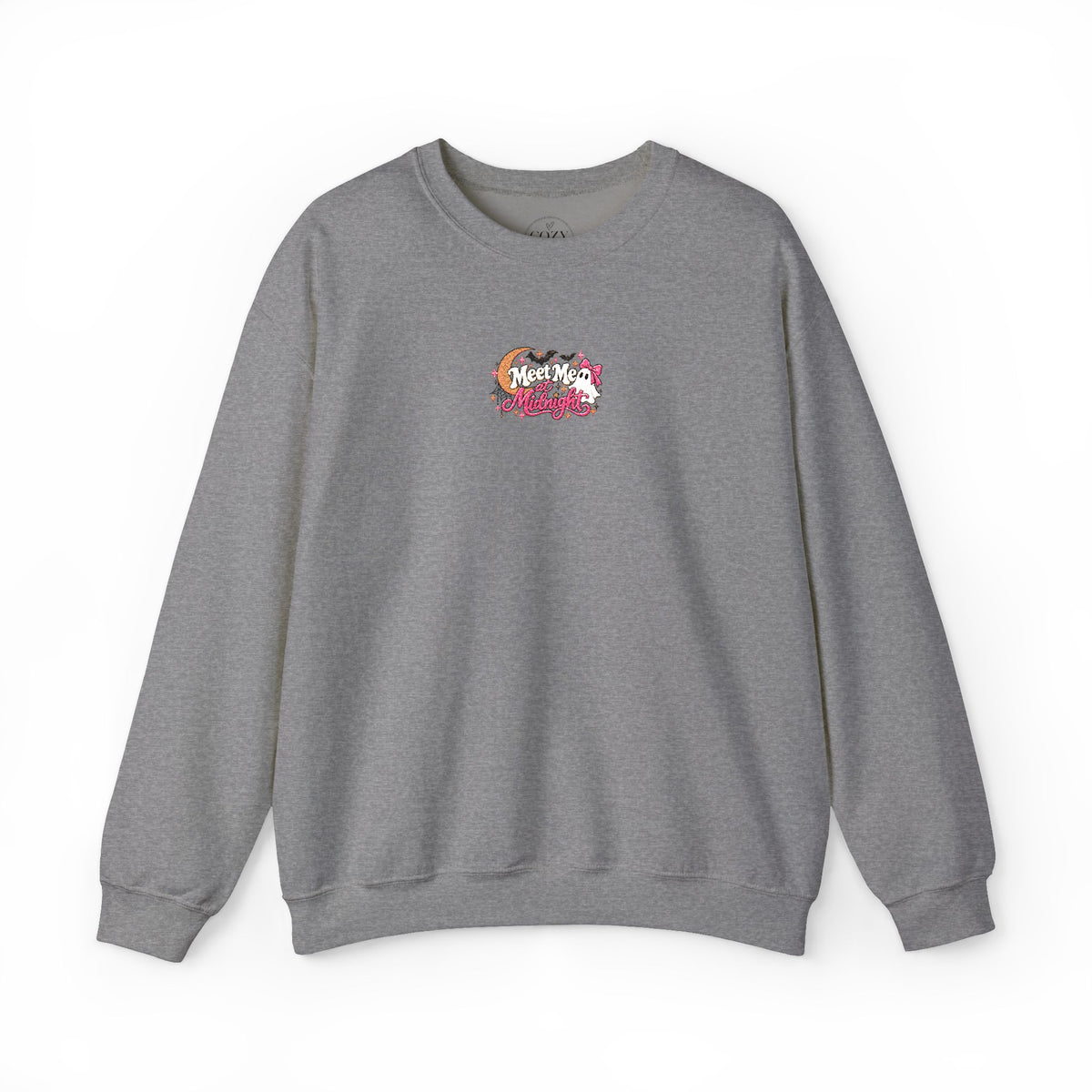 Meet Me at Midnight Embroidered Halloween Crewneck Sweatshirt – Spooky Ghost & Moon Coquette Sweatshirt 🎀👻🌙