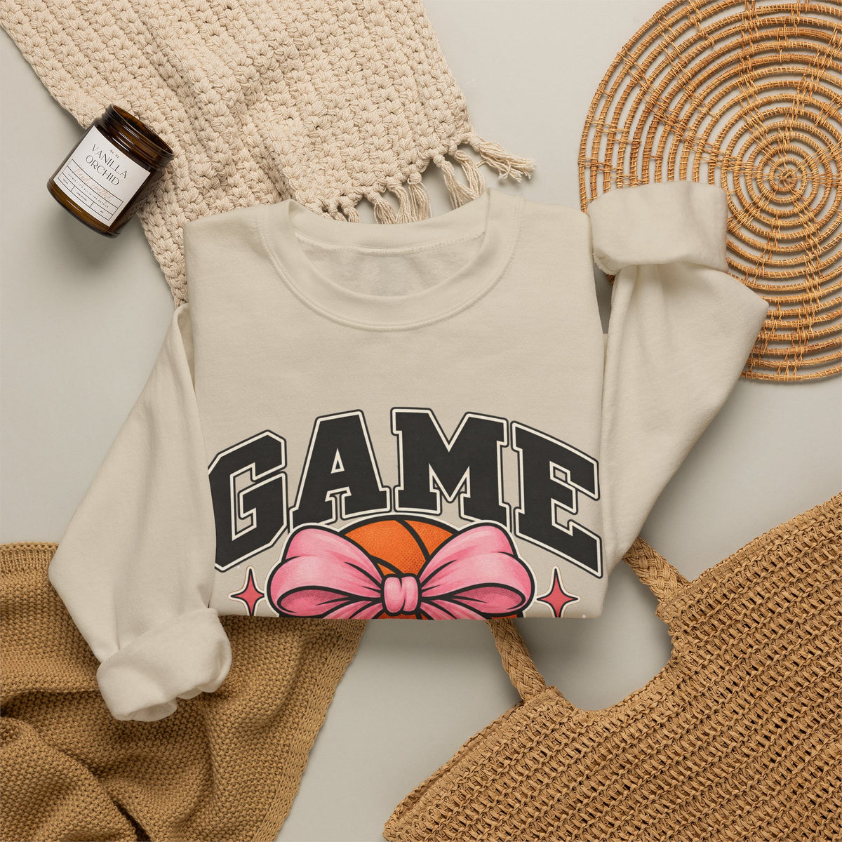 Game Day Pink Bow Basketball Crewneck Sweatshirt 🏀🎀