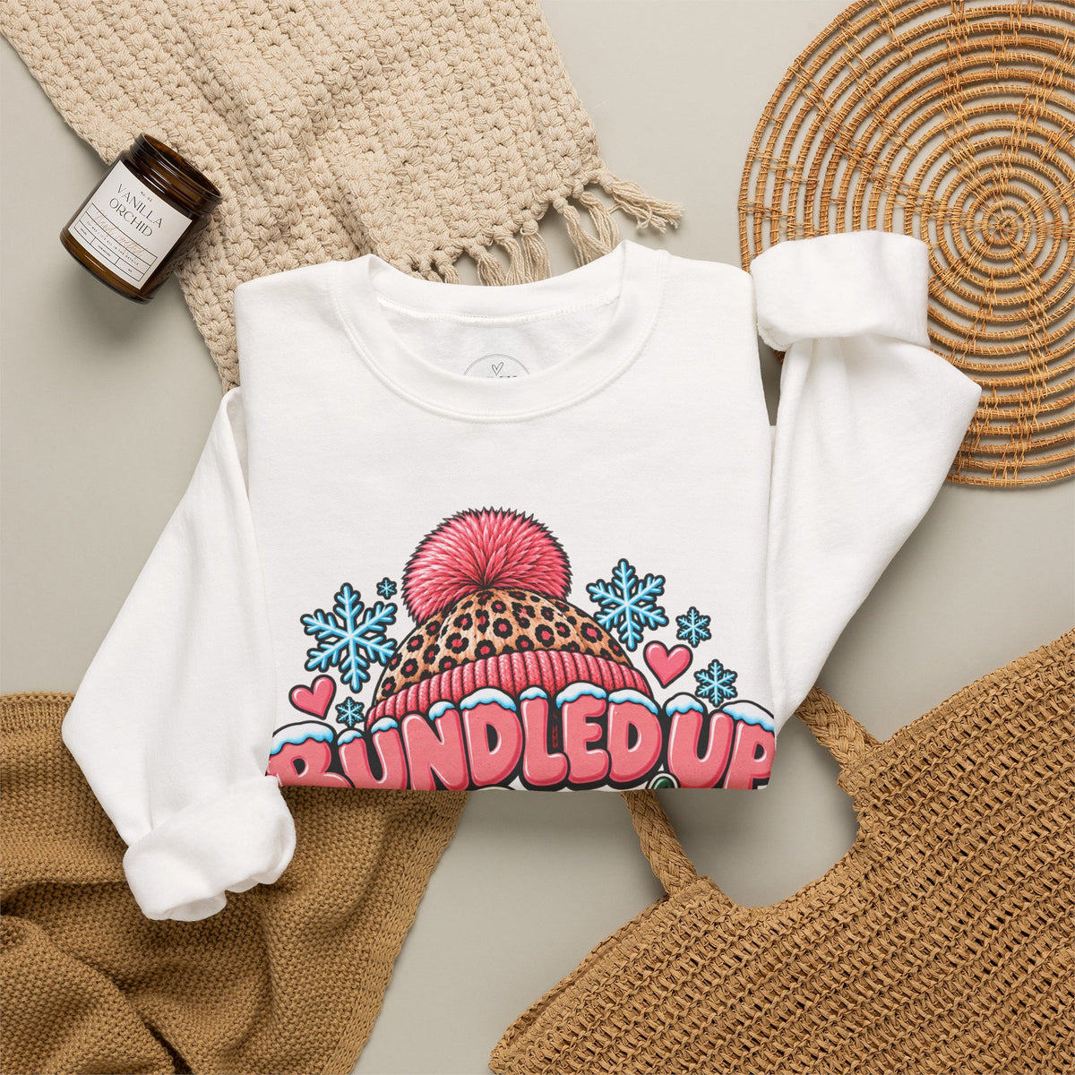 Bundled Up & Barely Functioning Winter Crewneck Sweatshirt – Cozy Mama Graphic Sweater ❄️🩷