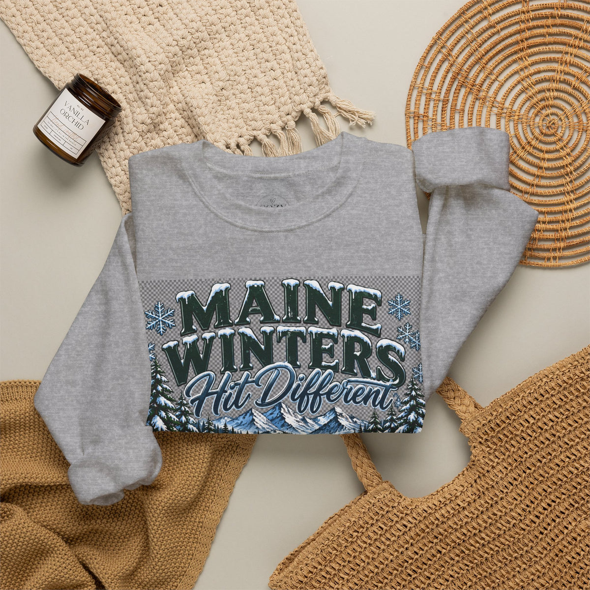 Maine Winters Hit Different Crewneck Sweatshirt – Cozy Maine Winter Mountain Sweater ❄️🌲🏔️