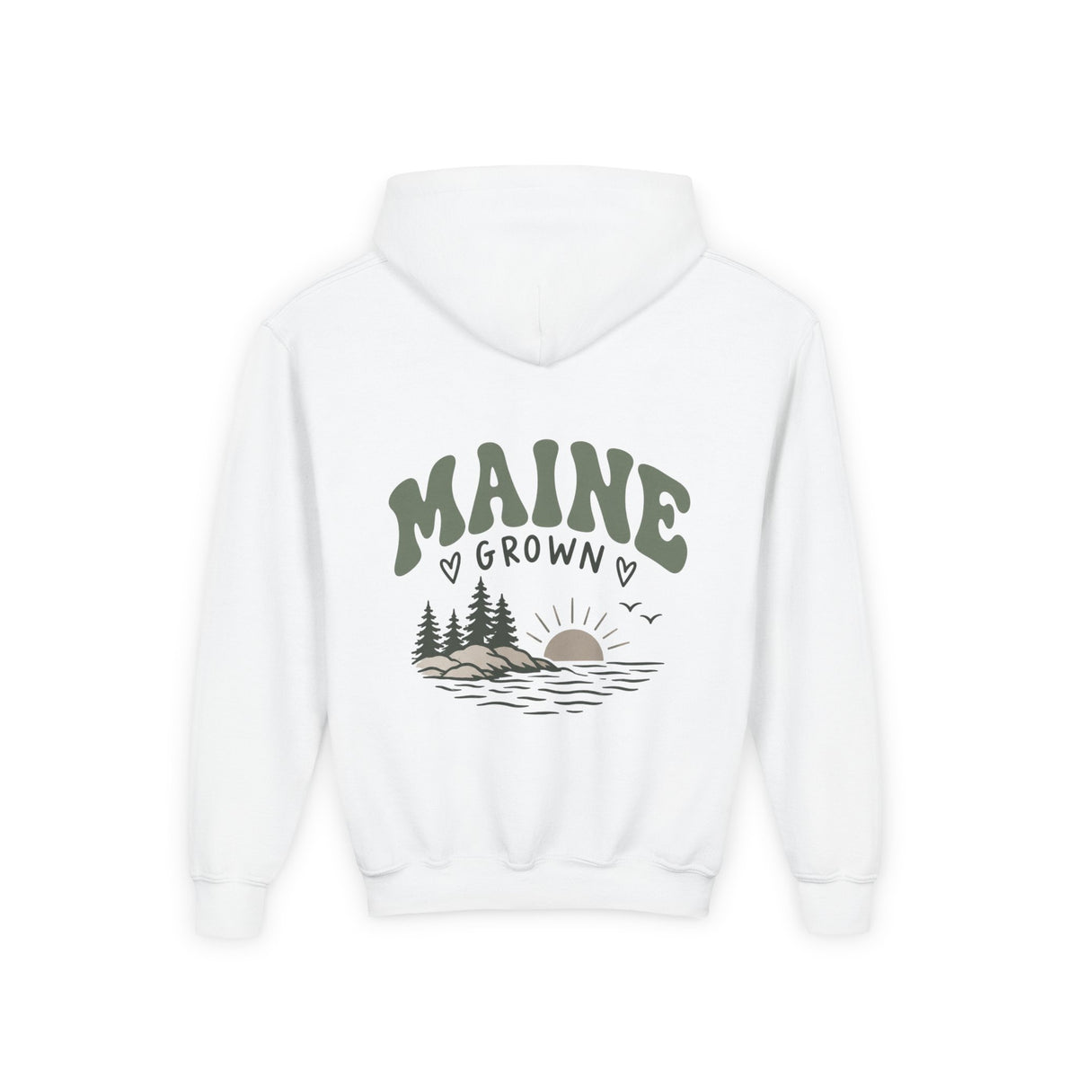 Maine Grown Kids Sweatshirt – Cozy Outdoor Pine Tree & Sunset Crewneck