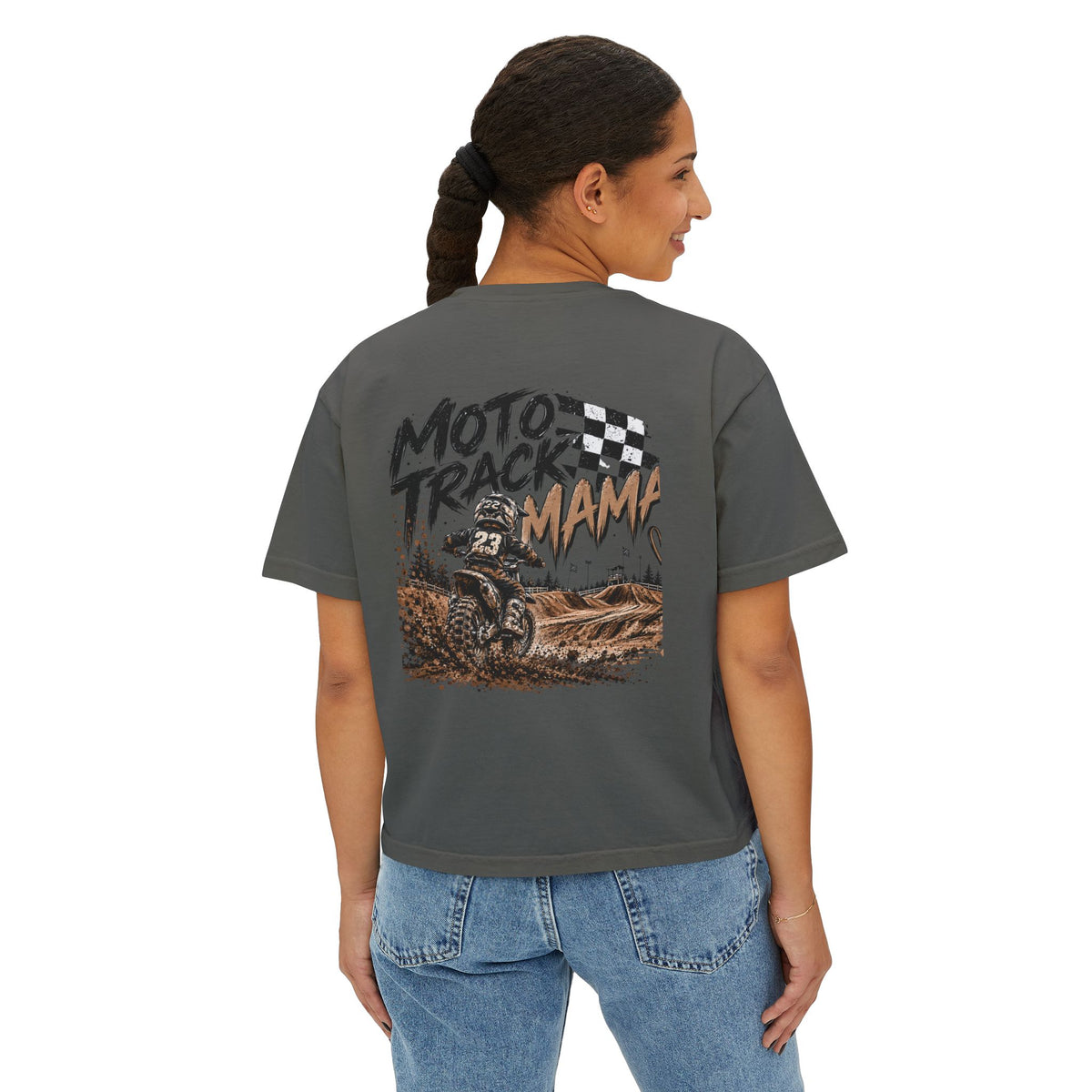 Moto Track Mama – Motocross Mom Graphic CropTee 🏁🤎