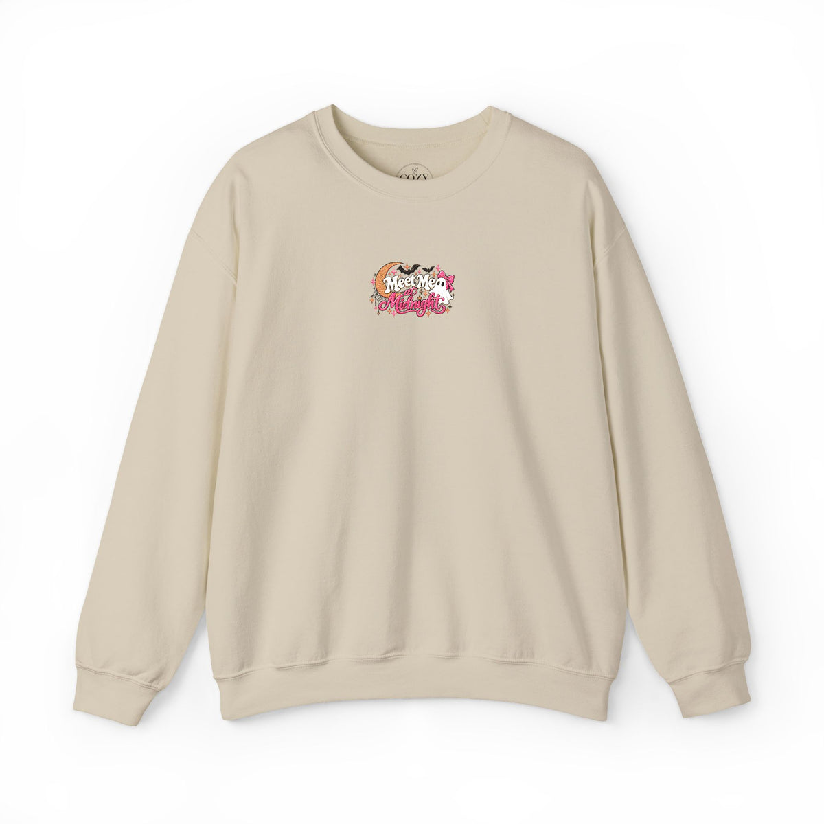 Meet Me at Midnight Embroidered Halloween Crewneck Sweatshirt – Spooky Ghost & Moon Coquette Sweatshirt 🎀👻🌙