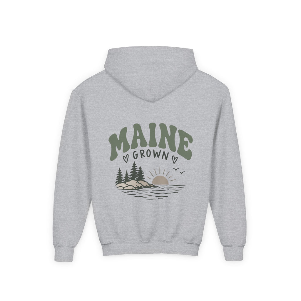 Maine Grown Kids Sweatshirt – Cozy Outdoor Pine Tree & Sunset Crewneck