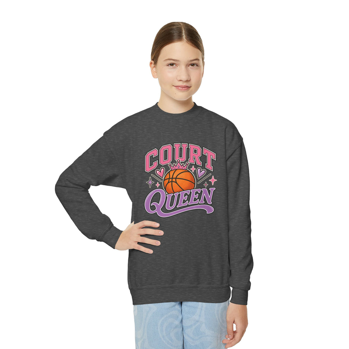 Court Queen Kids’ Basketball Crewneck Sweatshirt 🏀👑