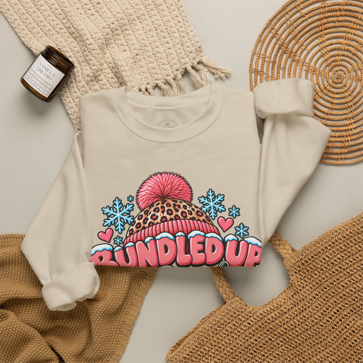 Bundled Up & Barely Functioning Winter Crewneck Sweatshirt – Cozy Mama Graphic Sweater ❄️🩷
