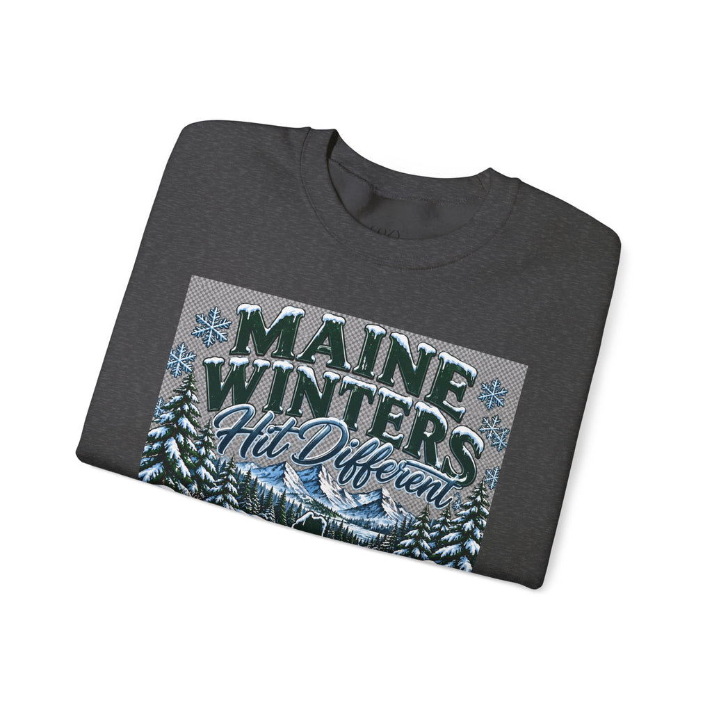 Maine Winters Hit Different Crewneck Sweatshirt – Cozy Maine Winter Mountain Sweater ❄️🌲🏔️