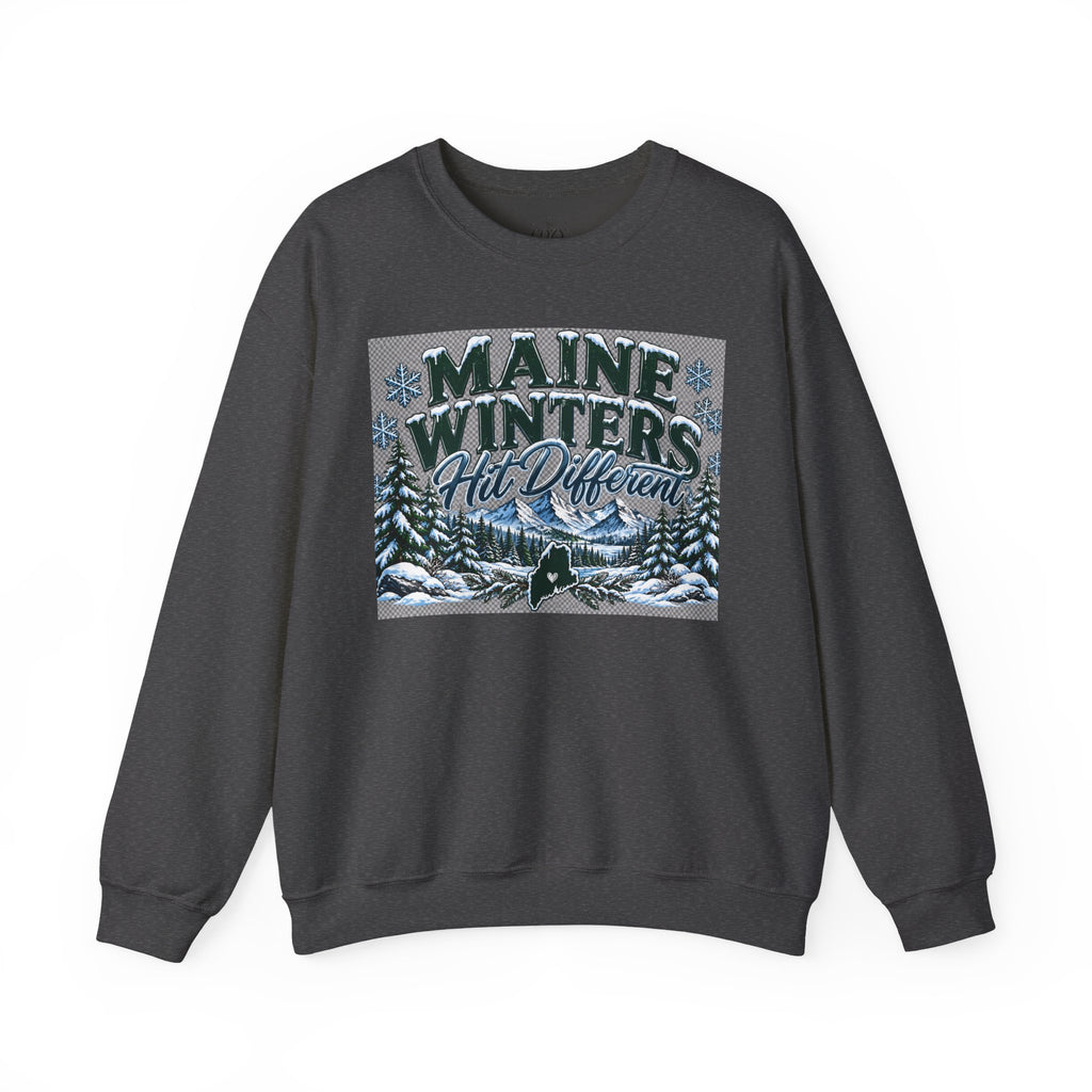 Maine Winters Hit Different Crewneck Sweatshirt – Cozy Maine Winter Mountain Sweater ❄️🌲🏔️