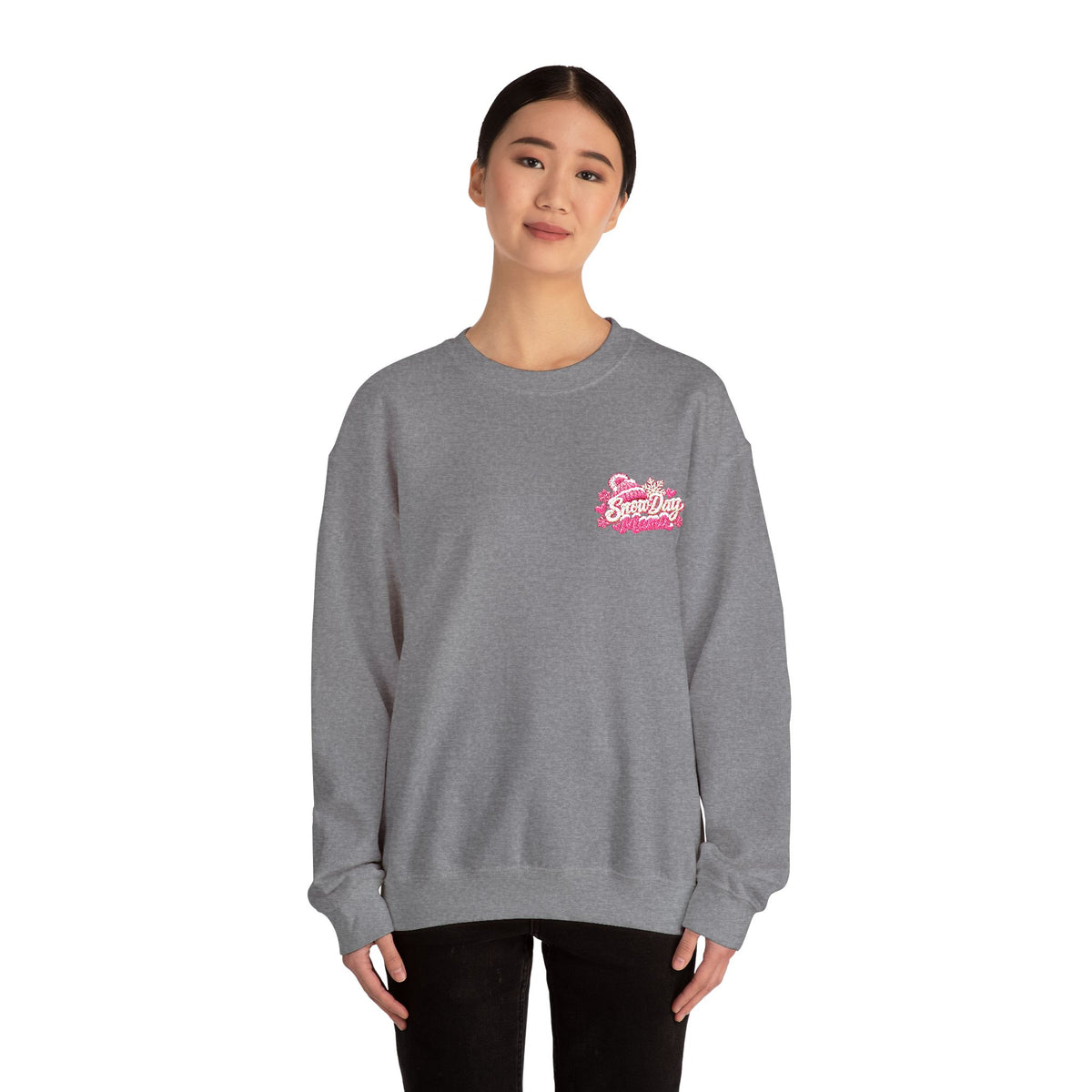 “Snow Day Mama Embroidered Crewneck – Cozy Winter Mom Sweatshirt.” ❄️🩷