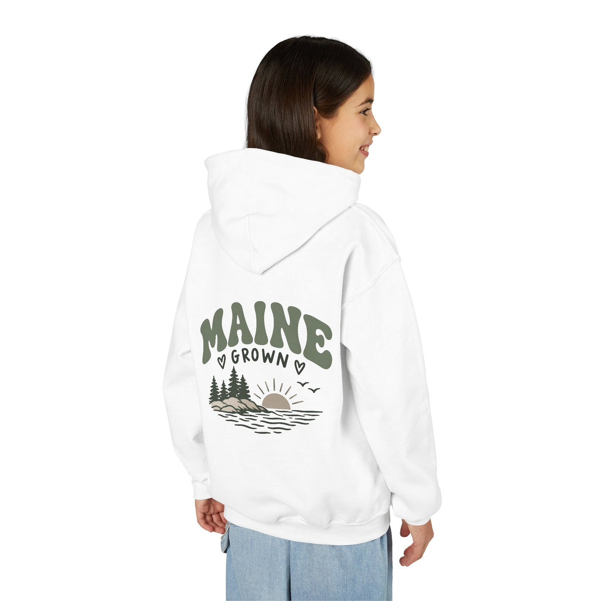 Maine Grown Kids Sweatshirt – Cozy Outdoor Pine Tree & Sunset Crewneck