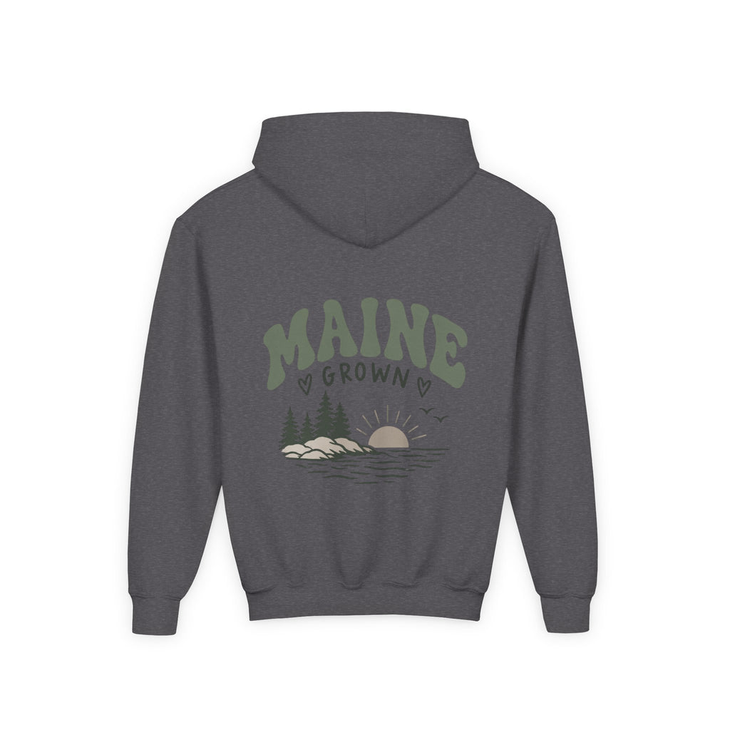 Maine Grown Kids Sweatshirt – Cozy Outdoor Pine Tree & Sunset Crewneck