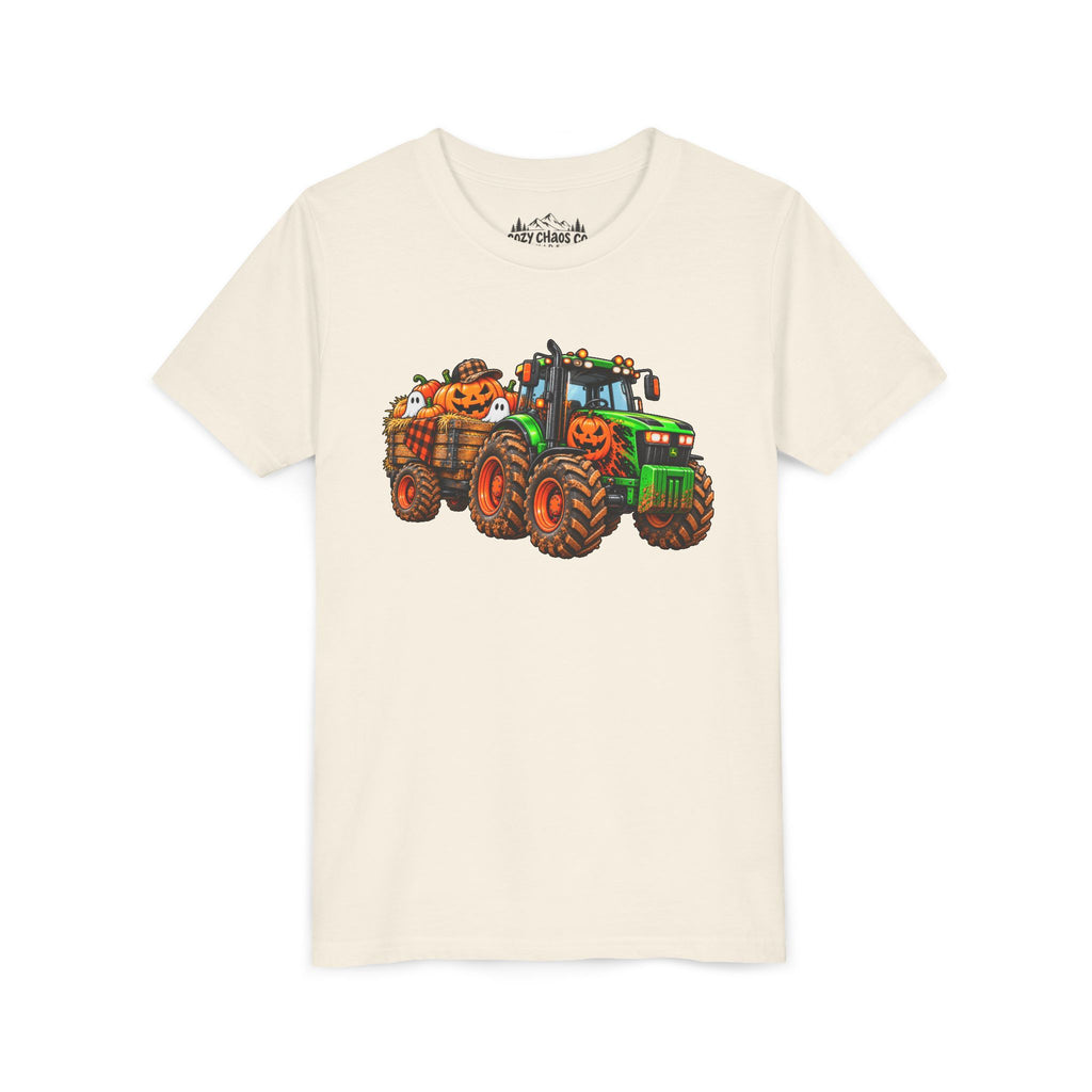 Halloween Tractor Pumpkin Patch Kids Sweatshirt | Cozy Chaos Kid 🎃🚜👻