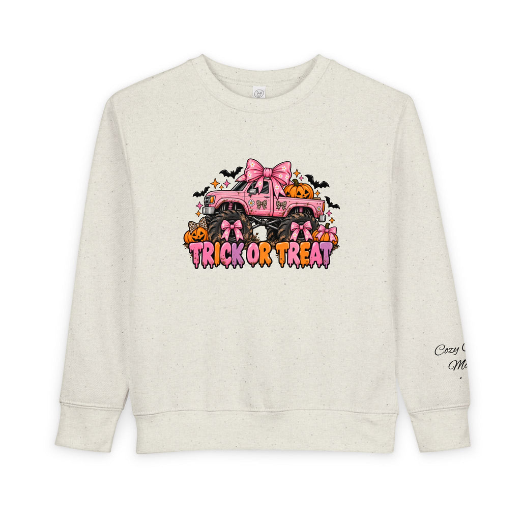 “Pink Trick or Treat Monster Truck Toddler Kids Halloween Sweatshirt | Cozy Chaos Kid” 🎀👻🏁