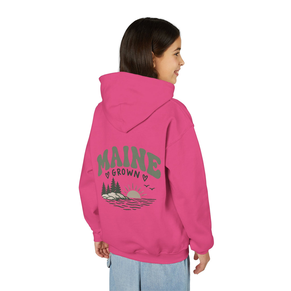 Maine Grown Kids Sweatshirt – Cozy Outdoor Pine Tree & Sunset Crewneck