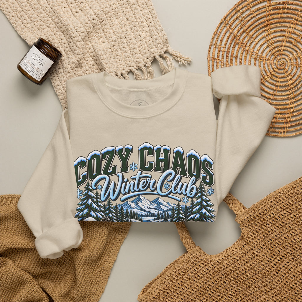 Cozy Chaos Winter Club Maine Crewneck Sweatshirt – Cozy Mountain Winter Sweater ❄️🌲🏔️