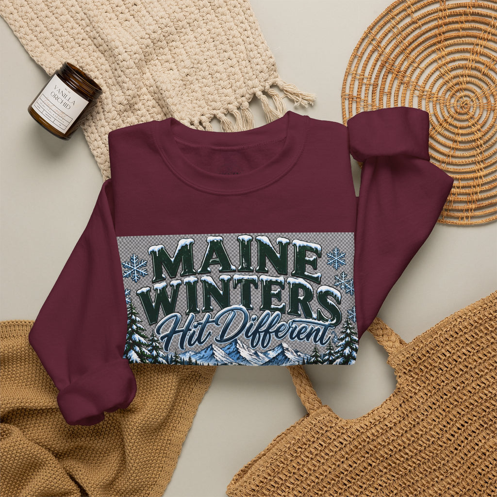 Maine Winters Hit Different Crewneck Sweatshirt – Cozy Maine Winter Mountain Sweater ❄️🌲🏔️
