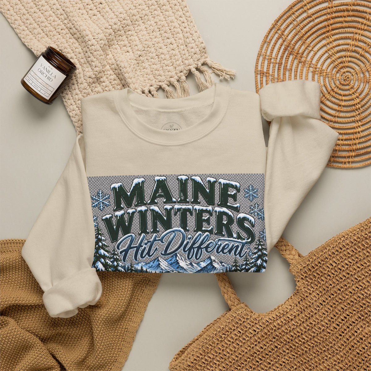 Maine Winters Hit Different Crewneck Sweatshirt – Cozy Maine Winter Mountain Sweater ❄️🌲🏔️