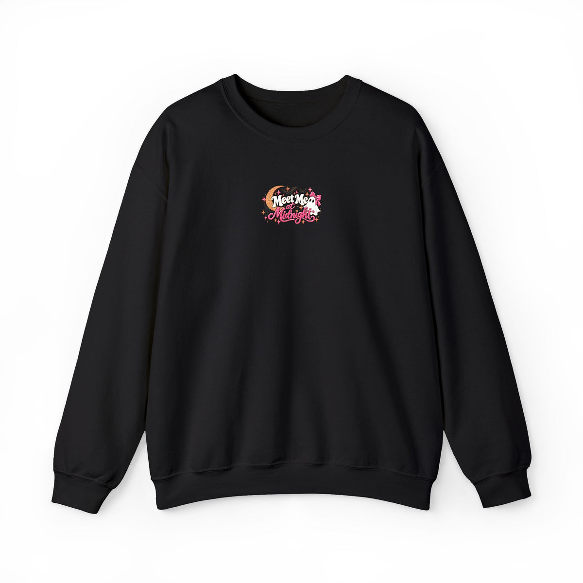 Meet Me at Midnight Embroidered Halloween Crewneck Sweatshirt – Spooky Ghost & Moon Coquette Sweatshirt 🎀👻🌙