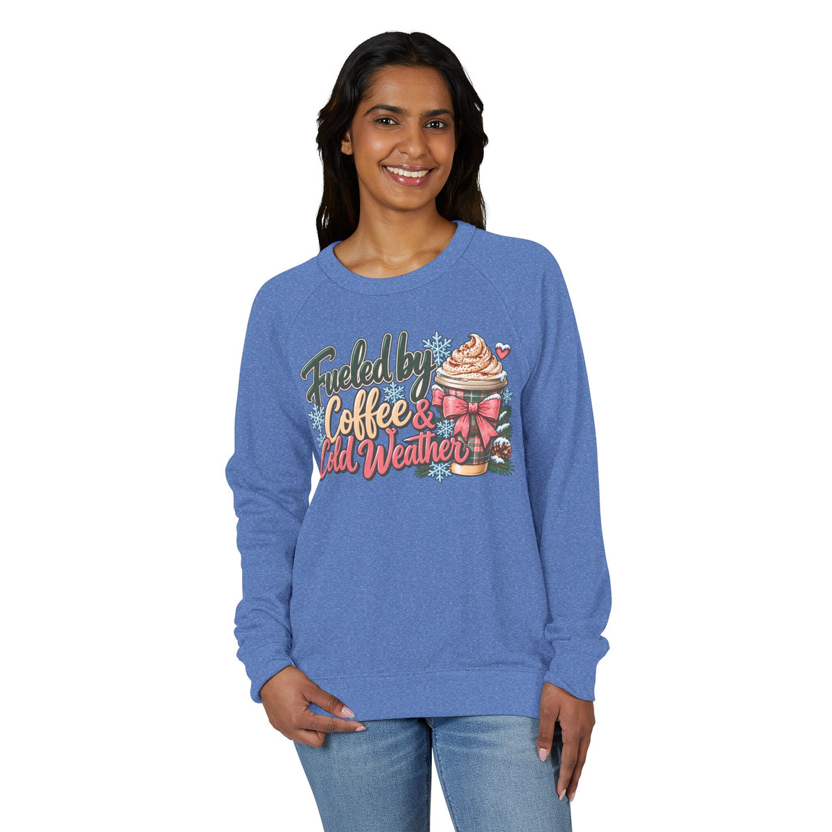 Fueled by Coffee & Cold Weather Long Sleeve Shirt – Cozy Winter Coffee Graphic Tee ☕❄️🩷