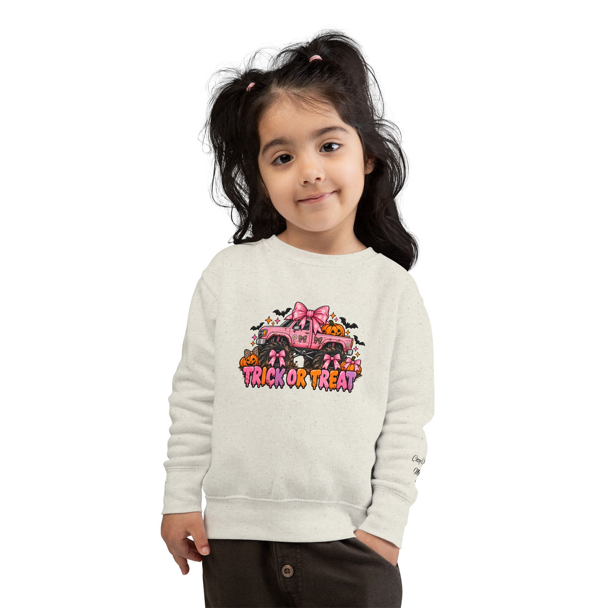 “Pink Trick or Treat Monster Truck Toddler Kids Halloween Sweatshirt | Cozy Chaos Kid” 🎀👻🏁