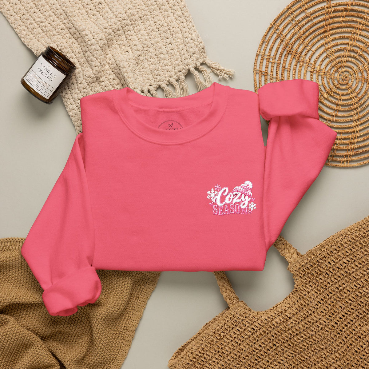 Cozy Season Embroidered Winter Crewneck Sweatshirt – Cozy Mama Snow Day Sweater ❄️🩷