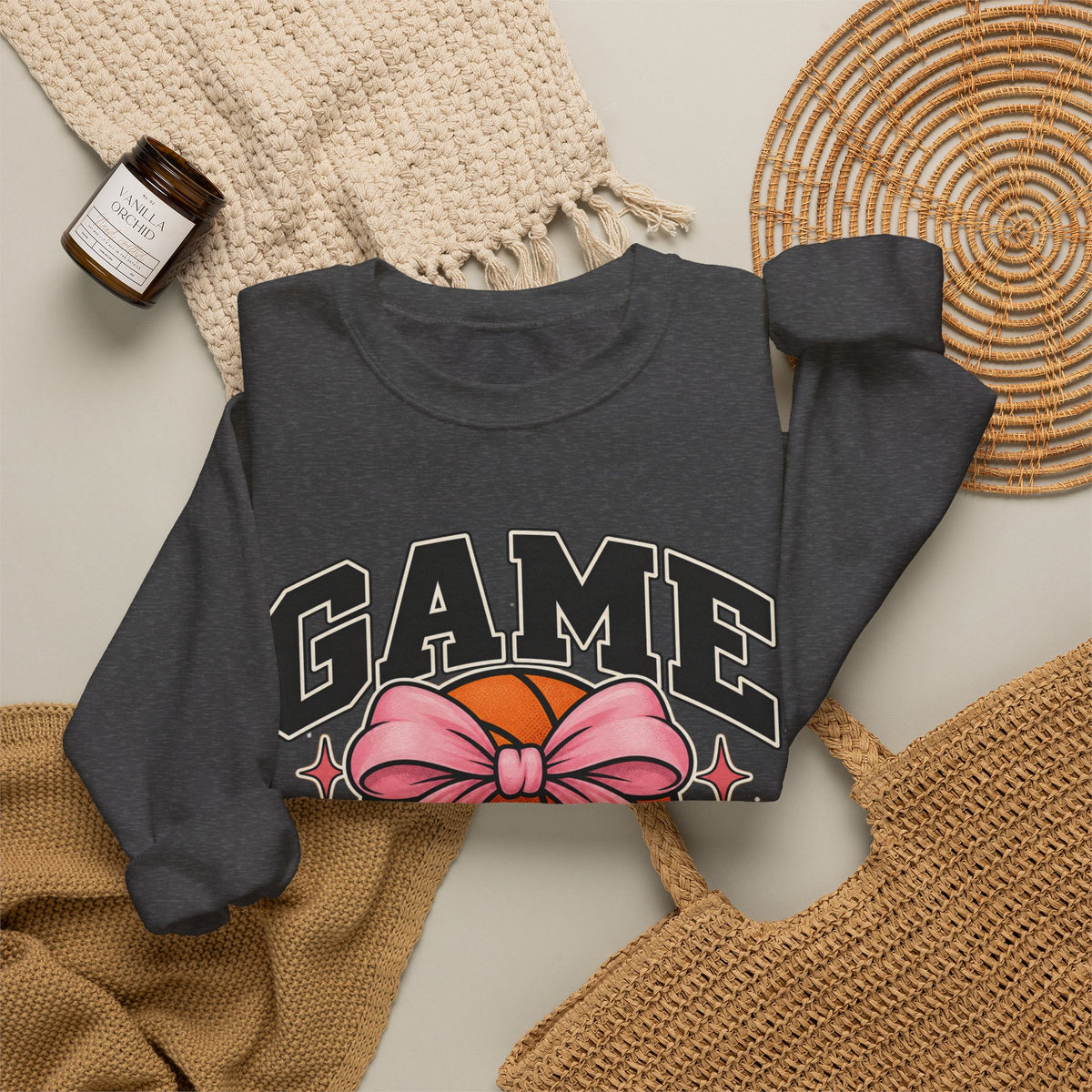Game Day Pink Bow Basketball Crewneck Sweatshirt 🏀🎀