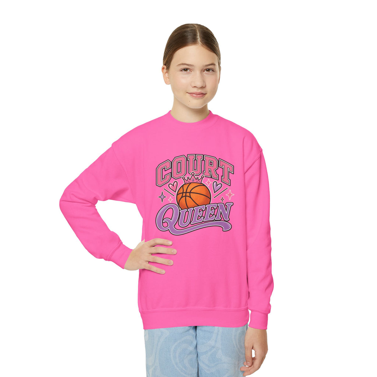 Court Queen Kids’ Basketball Crewneck Sweatshirt 🏀👑