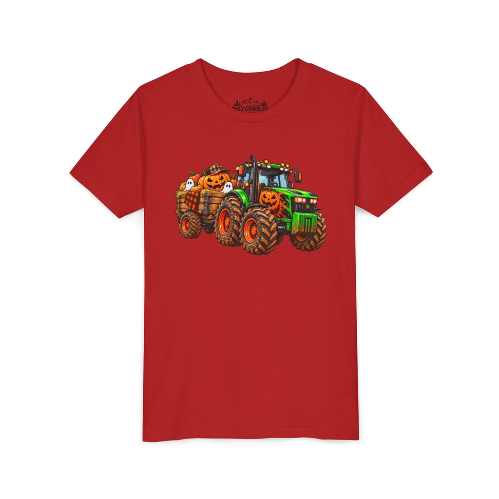 Halloween Tractor Pumpkin Patch Kids Sweatshirt | Cozy Chaos Kid 🎃🚜👻