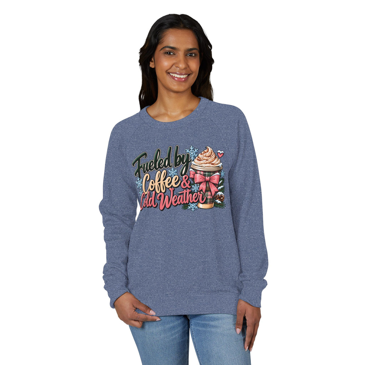 Fueled by Coffee & Cold Weather Long Sleeve Shirt – Cozy Winter Coffee Graphic Tee ☕❄️🩷